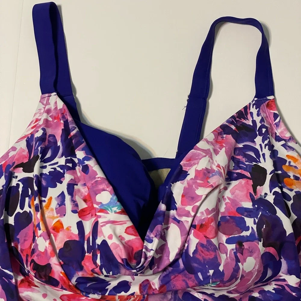 Swimsuits For All Women's Drape Cowl Plus Size Bra Underwire Tankini Top 44DDD